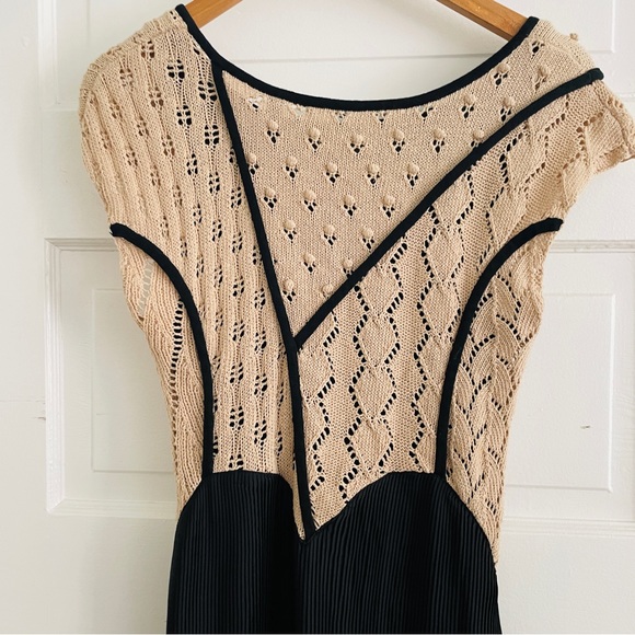 Anthropologie Knitted & Knotted Cream and Black Asymmetrical Dress - Picture 7 of 9